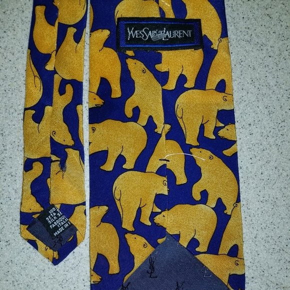 Yves Saint Laurent Iconic Polar Bear Silk Neck Tie - Picture 2 of 5